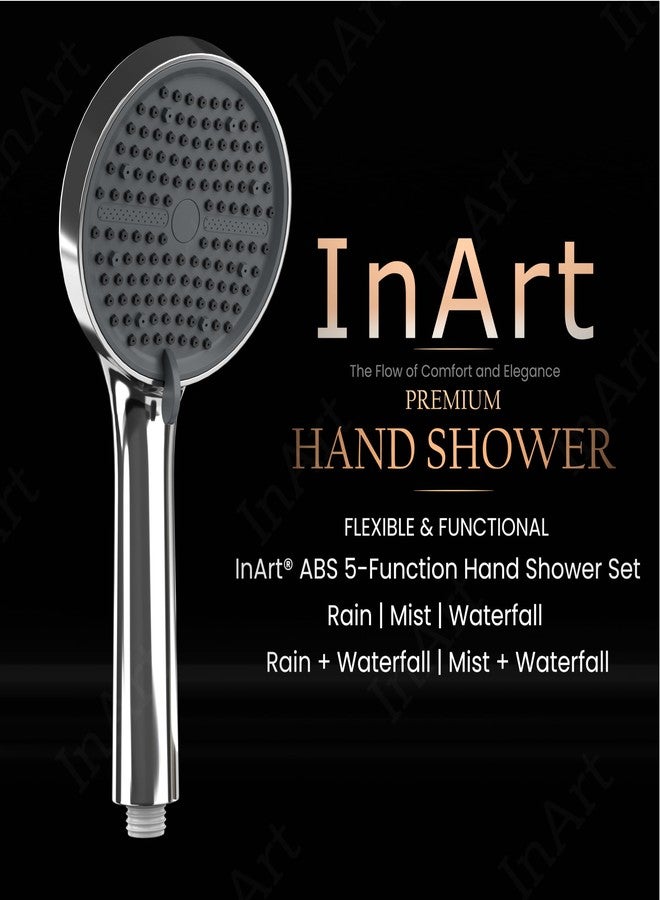 إينارت دش يدوي InArt ABS بخمس وظائف مع أنبوب مرن بطول 1.5 متر وخطاف حائط، بلمسة نهائية من الكروم (فضي - طقم كامل) - Image 4